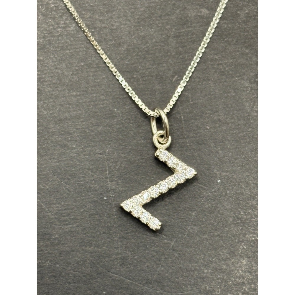 New Condition 18" Sterling Silver Cubic Zirconia Initial "Z" Pendant Necklace